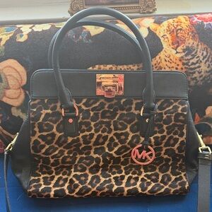 Michael Kors Astrid Satchel Black and Leopard